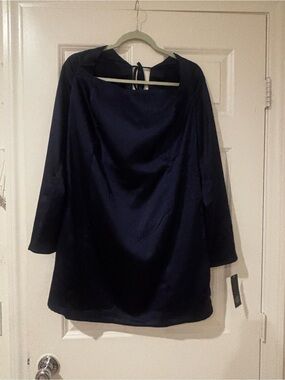 wild fable Navy Long-Sleeve Satin Shift Dress